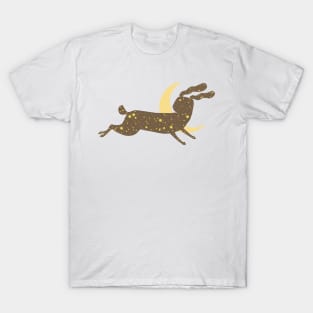 Starry Rabbit And Crescent Moon Illustration T-Shirt